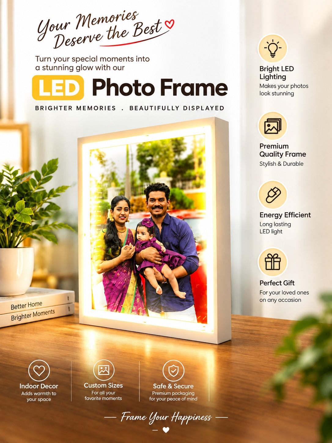 Personalized Pearl Shadow Box Frame with LED Light